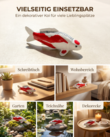 Handbemalte Tancho Shusui Koi-Figur als Dekoration für Wohnraum, Schreibtisch, Garten und Teichbereich